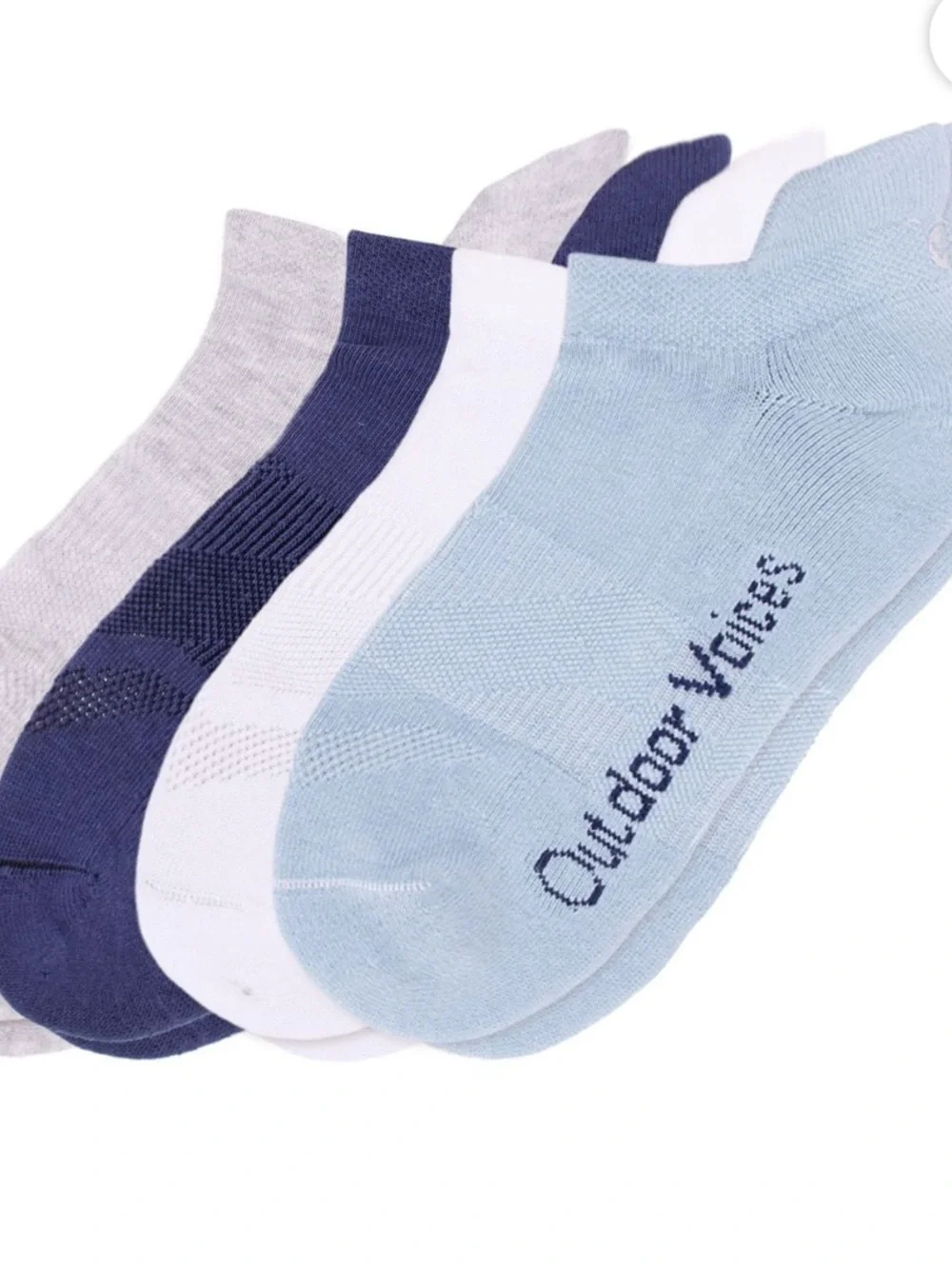 Outdoor Voices Tab Back No Show Women's Sock 4-Pack - Lt Blue, White, Gray, Navy